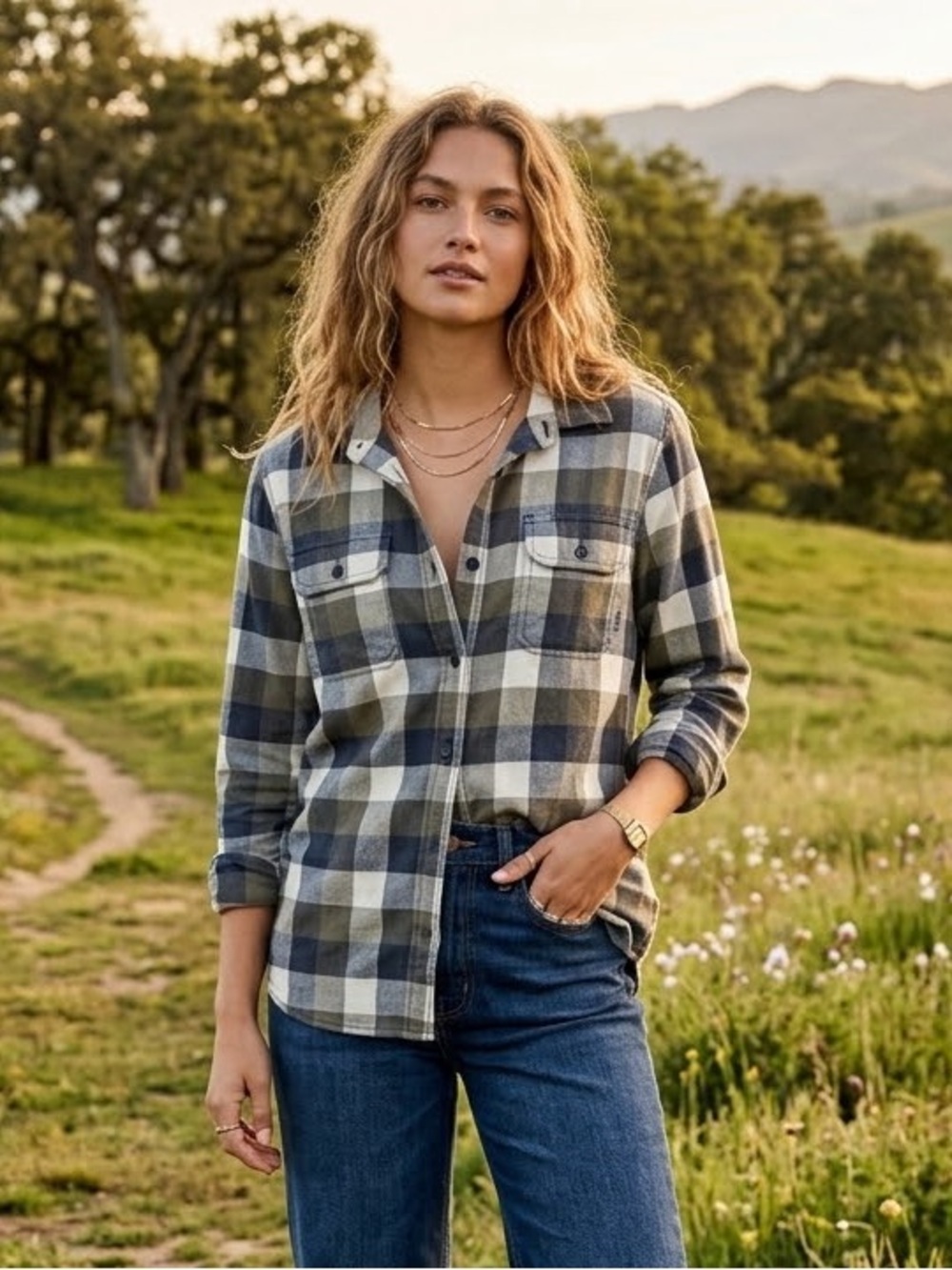 Vans Plaid Button-Up Shirt - Olive/Blue/White